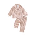thumbnail image 1 of RUINIXCW Toddler Baby Girl Boy Silk Satin Pajamas Set Kids Spring Fall Winter PJS Set Sleepwear Striped Button Down Collar Long Sleeve Shirt Tops and Pants Set Loungewear Homewear, 1 of 9