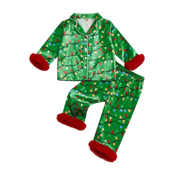 RUINIXCW Toddler Baby Girl Boy Silk Stain Christmas Pajamas Set Girls Fall Winter PJS Sleepwear Light String Long Sleeve Button Down Shirts Pants Set