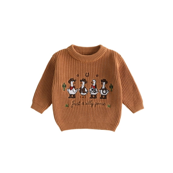 RUINIXCW Toddler Baby Girl Boy Silly Goose Sweater Outfit Newborn Infant Fall Winter Knit Sweaters Kids Goose Embroidery Long Sleeve Jumper Pullovers