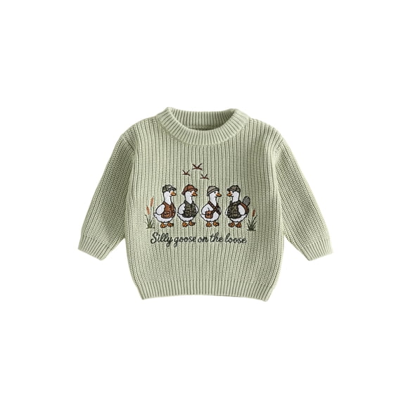 RUINIXCW Toddler Baby Girl Boy Silly Goose Sweater Outfit Newborn Infant Fall Winter Knit Sweaters Kids Goose Embroidery Long Sleeve Jumper Pullovers