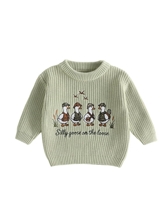 Toddler Baby Girl Boy Silly Goose Sweater Outfit Newborn Infant Fall Winter Knit Sweaters Kids Goose Embroidery Long Sleeve Jumper Pullovers