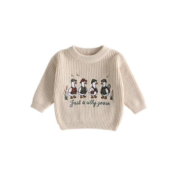 RUINIXCW Toddler Baby Girl Boy Silly Goose Sweater Outfit Newborn Infant Fall Winter Knit Sweaters Kids Goose Embroidery Long Sleeve Jumper Pullovers