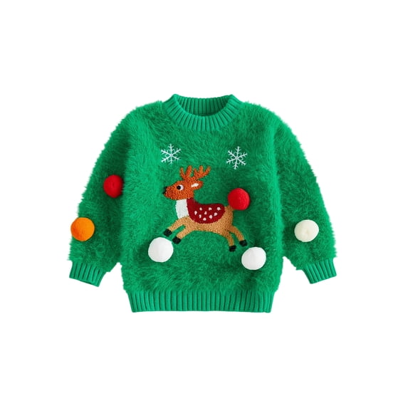 RUINIXCW Toddler Baby Girl Boy Ugly Christmas Sweaters Infant Baby Fall Winter Warm Furry Sweater Pullover Jumper Knit Top Long Sleeve Reindeer Ball Decor Crewneck Sweatshirt