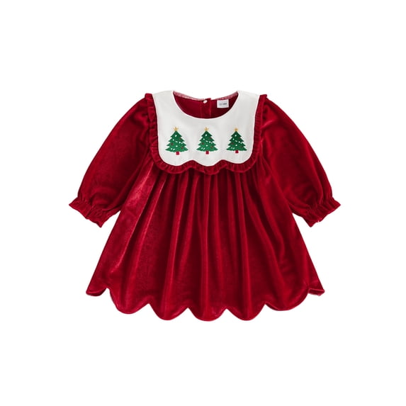 RUINIXCW Toddler Baby Girl Christmas Dress Embroidery Crew Neck Long Sleeve Dress