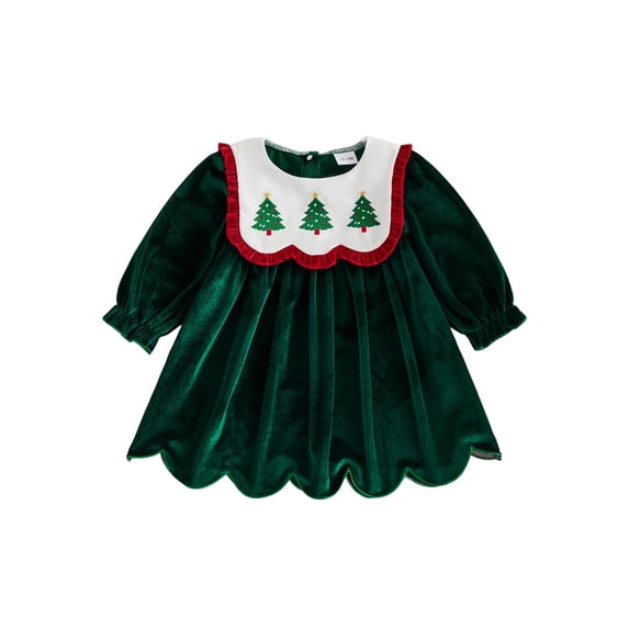 RUINIXCW Toddler Baby Girl Christmas Dress Embroidery Crew Neck Long Sleeve Dress