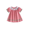 thumbnail image 1 of RUINIXCW Toddler Baby Girl Christmas Dress Infant Girls Xmas Party Holiday Dress Cute Embroidery Short Sleeve Smocked Gingham Plaid Princess Dress, 1 of 10