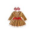 thumbnail image 1 of RUINIXCW Toddler Baby Girl Christmas Dress Kids Christmas Gingerbread Outfit Baby Girl Fall Winter Plush Trim Long Sleeve Velvet Xmas Dress Headband, 1 of 8