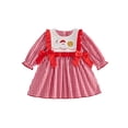 thumbnail image 1 of RUINIXCW Toddler Baby Girl Christmas Dress Outfit Infant Baby Girl Fall Winter Giangham Plaid Dress Clothes Cute Santa Tree Deer Embroidery Long Sleeve Ruffled Dress, 1 of 9