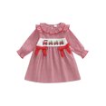 thumbnail image 1 of RUINIXCW Toddler Baby Girl Christmas Dress Outfit Infant Girl Fall Winter Xmas Clothes Plaid Tree Train Embroidery Long Sleeve Ruffled Collar Dress, 1 of 10