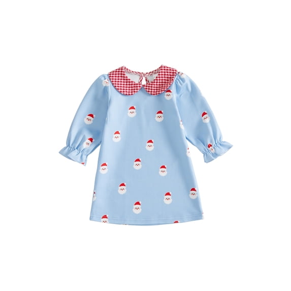 RUINIXCW Toddler Baby Girl Christmas Dress Outfit Infant Girl Fall Winter Xmas Clothes Santa Print Long Sleeve Doll Collar Holiday Party Dress