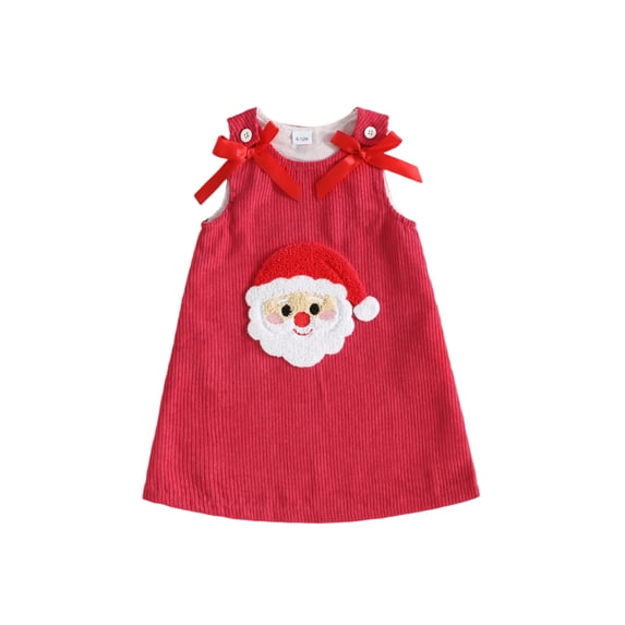 RUINIXCW Toddler Baby Girl Christmas Dress Overalls Xmas Outfit Infant Baby Girl Fall Winter Corduroy Dress Santa Embroidery Sleeveless Tank Dress
