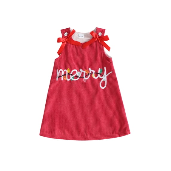 RUINIXCW Toddler Baby Girl Christmas Dress Overalls Xmas Outfit Infant Baby Girl Fall Winter Corduroy Dress Santa Embroidery Sleeveless Tank Dress