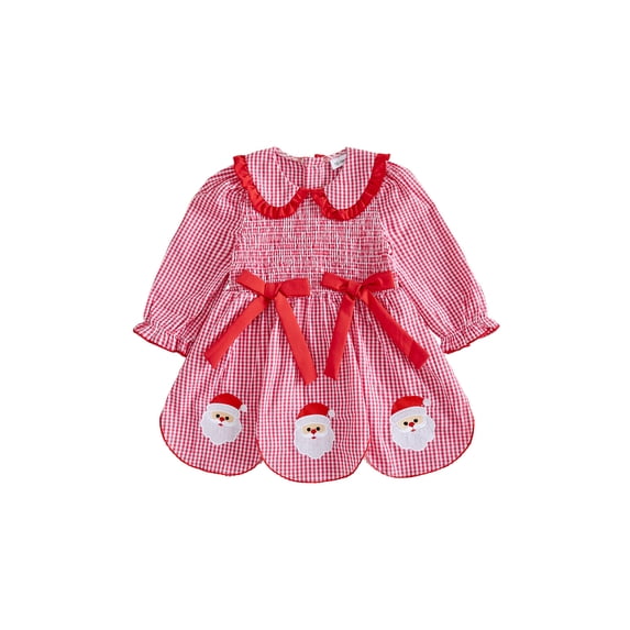 RUINIXCW Toddler Baby Girl Christmas Dress Smocked Doll Collar Long Sleeve Dress