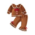 thumbnail image 1 of RUINIXCW Toddler Baby Girl Christmas Gingerbread Outfit Infant Girl Fall Winter Warm Clothes Plush Peter Pan Collar Long Sleeve Shirt Tops Pants Set, 1 of 10