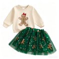thumbnail image 1 of RUINIXCW Toddler Baby Girl Christmas Outfit Infant Baby Girl Fall Winter ClothesCute  Gingerbread Man Embroidery  Long Sleeve Crew Neck Sweatshirt Tulle Tutu Skirt Set, 1 of 2