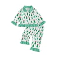 thumbnail image 1 of RUINIXCW Toddler Baby Girl Christmas Pajamas Set Kids Spring Fall Winter PJS Sleepwear Ruffled Button Down Collar Long Sleeve Shirt Tops Pants Set, 1 of 10