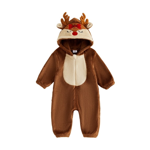 RUINIXCW Toddler Baby Girl Christmas Reindeer Costume Kid Infant Fall Winter Xmas Clothes Warm Fleece Snowsuit Jumpsuit Long Sleeve Hooded Zip Romper