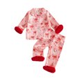 thumbnail image 1 of RUINIXCW Toddler Baby Girl Christmas Silk Satin Pajama Set Little Girls Xmas PJS Fall Winter Sleepwear Santa Button Down Long Sleeve Shirt Pants Set, 1 of 10