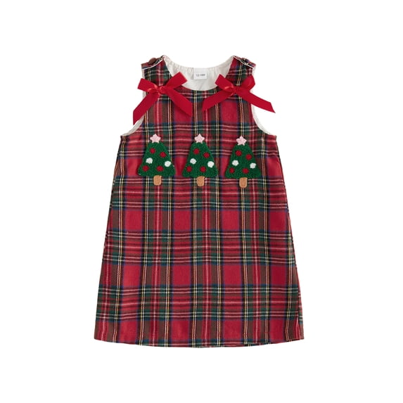 RUINIXCW Toddler Baby Girl Christmas Tank Dress Outfit Infant Baby Girls Xmas Clothes Tree Applique Sleeveless Red Plaid Dress Overalls