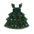 thumbnail image 1 of RUINIXCW Toddler Baby Girl Christmas Tank Dress Outfit Kids Christmas Tree Costume Star Print Fly Sleeve Holiday Party Tulle Tutu Dress with Pom-pom, 1 of 10