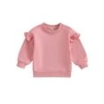 thumbnail image 1 of RUINIXCW Toddler Baby Girl Crewneck Sweatshirt Nebworn Infant Baby Girl Boy Spring Fall Winter Clothes Ruffled Long Sleeve Solid Basic Pullover Sweater Shirts Tops, 1 of 9