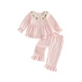 thumbnail image 1 of RUINIXCW Toddler Baby Girl Fall Outfits Casual Cherry/Strawberry Plaid Button Down Doll Collar Long Sleeve Tops with Pants 2 Pcs Set, 1 of 9