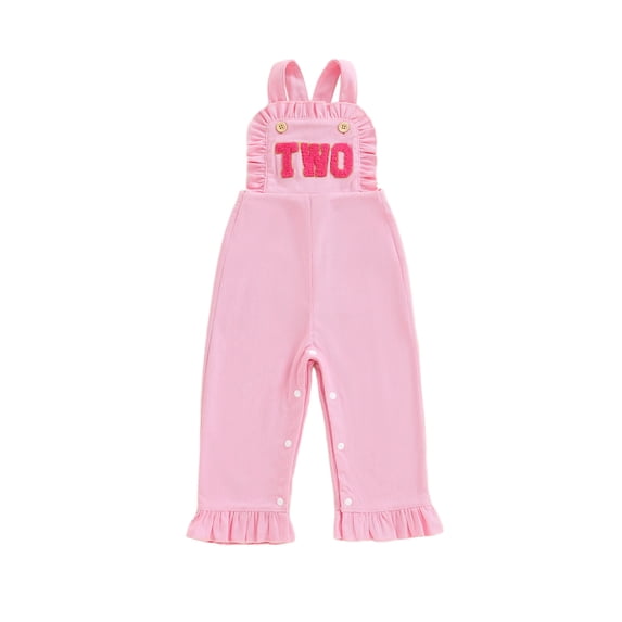 RUINIXCW Toddler Baby Girl First Second Birthday Outfit Pink Overalls Romper Spring Summer Fall Clothes Letter Embroidery Ruffled Suspender Pants Jumpsuit