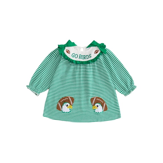 RUINIXCW Toddler Baby Girl Football Dress Little Girls Fall Waffled Dress Funny Rugby Letter Embroidery Bow Ruffled Crew Neck Long Sleeve loose Dress