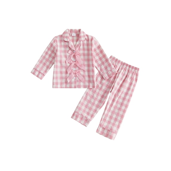 RUINIXCW Toddler Baby Girl Gingham Plaid Pajamas Set Christmas PJS Girl Spring Fall Winter Sleepwear Long Sleeve Button UP Shirt Pants Set Loungewear