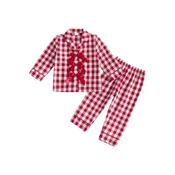 RUINIXCW Toddler Baby Girl Gingham Plaid Pajamas Set Christmas PJS Girl Spring Fall Winter Sleepwear Long Sleeve Button UP Shirt Pants Set Loungewear