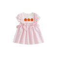 thumbnail image 1 of RUINIXCW Toddler Baby Girl Halloween Dress Infant Baby Girl Summer Fall Dress Clothes Pumpkin Embroidery Collar Puff Short Sleeve Dress with Bow, 1 of 8