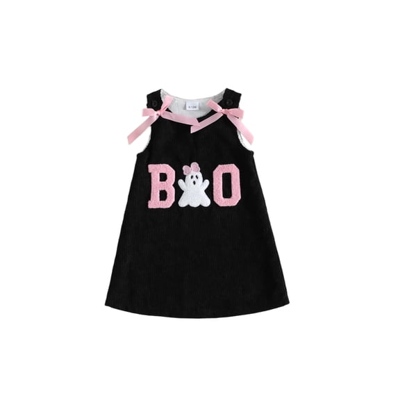 RUINIXCW Toddler Baby Girl Halloween Dress Outfit Infant Baby Girl Fall Winter Corduroy Dress Pumpkin Ghost Embroidery Sleeveless Tank Dress with Bow