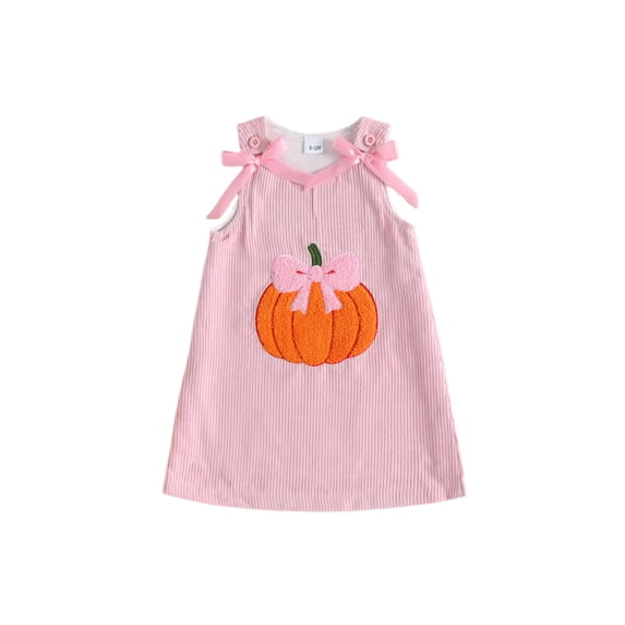 RUINIXCW Toddler Baby Girl Halloween Dress Outfit Infant Baby Girl Fall Winter Corduroy Dress Pumpkin Ghost Embroidery Sleeveless Tank Dress with Bow