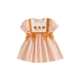 thumbnail image 1 of RUINIXCW Toddler Baby Girl Halloween Dress Outfit Infant Baby Girl Summer Fall Gingham Plaid Dress Clothes Cute Pumpkin Embroidery Puff Short Sleeve A Line Dress, 1 of 9