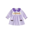 thumbnail image 1 of RUINIXCW Toddler Baby Girl Halloween Dress Outfit Little Baby Girls Fall Smocked Dress Clothes Funny Ghost Pumpkin Spider Embroidery  Doll Collar Long Sleeve Gingham Plaid Dress, 1 of 9