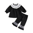 thumbnail image 1 of RUINIXCW Toddler Baby Girl Halloween Outfit Infant Baby Girls Fall Clothes Cute Pumpkin Ghost Embroidery Long Sleeve Babydoll Shirt Tops Ruffled Flare Pants Set, 1 of 9