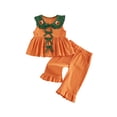 thumbnail image 1 of RUINIXCW Toddler Baby Girl Halloween Outfit Infant Baby Girls Summer Fall Clothes Pumpkin Embroidery Peter Pan Collar Babydoll Shirt Top and Flared Pants Set, 1 of 9