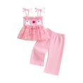 thumbnail image 1 of RUINIXCW Toddler Baby Girl Halloween Outfit Kids Infant Summer Fall Clothes Ghost Smocked Tie-Up Tulle Cami Tank Top and Elastic Waist Wide Legs Pants 2 Piece Set, 1 of 9