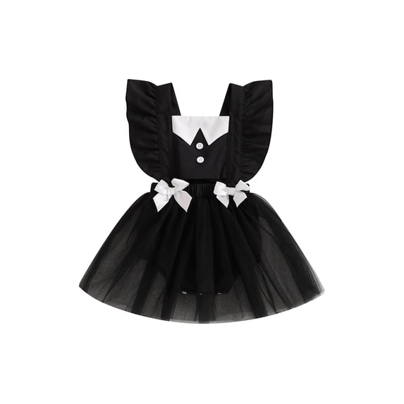 RUINIXCW Toddler Baby Girl Halloween Outfit Newborn Infant Baby Girls Witch Costume Summer Fall Romper Dress Flutter Sleeve Square Neck Tulle Dress
