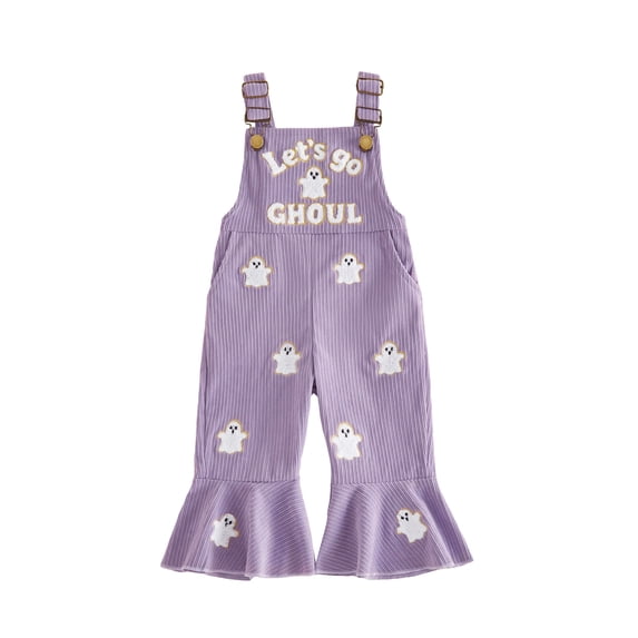 RUINIXCW Toddler Baby Girl Halloween Outfit Romper Overalls Infant Baby Girl Fall Winter Clothes Ghost Pumpkin Sleeveless Ribbed Bell Bottom Jumpsuit Overalls