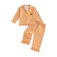 thumbnail image 1 of RUINIXCW Toddler Baby Girl Halloween Pumpkin Pajamas Set Kids Little Girl Fall Winter PJS Set Sleepwear Stripe Button Down Long Sleeve Shirt Pants Set Loungewear Homewear, 1 of 9