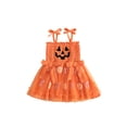 thumbnail image 1 of RUINIXCW Toddler Baby Girl Halloween Pumpkin Tutu Dress Outfit Infant Girls Summer Fall Clothes Sleeveless Tie-up Bow Tulle Patchwork Smocked Dress, 1 of 10