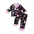 thumbnail image 1 of RUINIXCW Toddler Baby Girl Halloween Silk Stain Pajamas Outfit Kids Fall Winter PJS Set Sleepwear Ghost Printed Long Sleeve Button Down Shirt and Elastic Pants Set Homewear Loungewear, 1 of 9