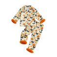 thumbnail image 1 of RUINIXCW Toddler Baby Girl Halloween Silk Stain Pajamas Set Kids Fall Sleepwear Ghost Pumpkin Fur Cuffs Long Sleeve Button Down Shirt and Pants Set Homewear Loungewear 1-6 Years, 1 of 9