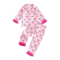 thumbnail image 1 of RUINIXCW Toddler Baby Girl Halloween Silk Stain Pajamas Set Kids Fall Sleepwear Ghost Pumpkin Fur Cuffs Long Sleeve Button Down Shirt and Pants Set Homewear Loungewear 1-6 Years, 1 of 9
