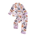thumbnail image 1 of RUINIXCW Toddler Baby Girl Halloween Silk Stain Pajamas Set Kids Fall Winter PJS Set Sleepwear Ghost Bow Print Fuzzy Cuffs Long Sleeve Button Down Shirt and Pants Set Loungewear Homewear 1-7Years, 1 of 8