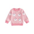 thumbnail image 1 of RUINIXCW Toddler Baby Girl Halloween Sweatshirt Adorable Long Sleeve Ghost Embroidery Striped Pullover for Daily Party Wear, 1 of 8