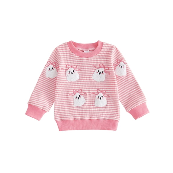 RUINIXCW Toddler Baby Girl Halloween Sweatshirt Adorable Long Sleeve Ghost Embroidery Striped Pullover for Daily Party Wear