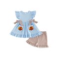 thumbnail image 1 of RUINIXCW Toddler Baby Girl Halloween Thanksgiving Outfit Infant Baby Girls Summer Fall Clothes Turkey Pumpkin Flying Sleeve Babydoll Shirt Tops and Shorts Set, 1 of 9
