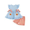 thumbnail image 1 of RUINIXCW Toddler Baby Girl Halloween Thanksgiving Outfit Infant Baby Girls Summer Fall Clothes Turkey Pumpkin Flying Sleeve Babydoll Shirt Tops and Shorts Set, 1 of 9